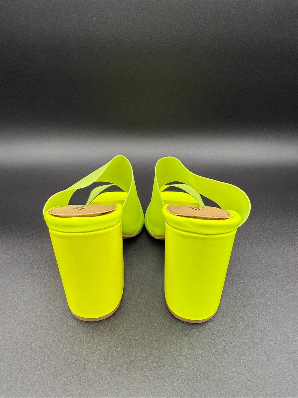 Neon Yellow Open Toe Mule Shoes - Picture 4 of 6
